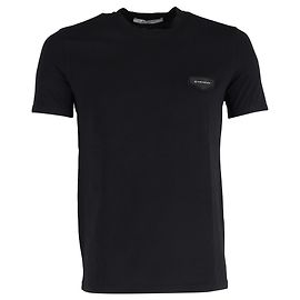 Camiseta de cuello redondo en algodón negro con placa de logo Givenchy Negro
