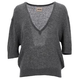 Suéter de malha cinza Khaite Sierra com mangas curtas e decote em V em cashmere Cinza