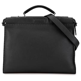 Fendi-Fendi Gray Large Leather Selleria Peekaboo Iconic Fit Bag-Brown,Dark grey