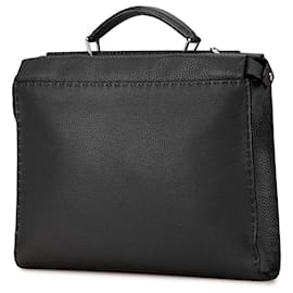 Fendi-Fendi Gray Large Leather Selleria Peekaboo Iconic Fit Bag-Brown,Dark grey