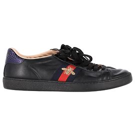 Tênis Gucci Ace Bee em couro de bezerro preto Preto