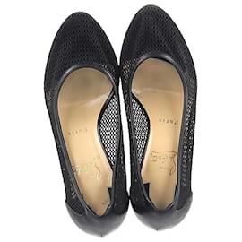 Christian Louboutin-Pompes Filomena 85 de Christian Louboutin en maille noire et cuir-Noir