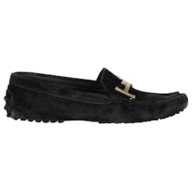Tod's-Tod's  Double T Gommino Driving Loafers in Black Suede-Black
