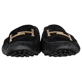 Tod's-Tod's  Double T Gommino Driving Loafers in Black Suede-Black