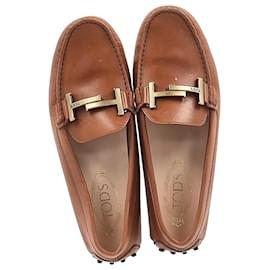 Tod's- Tod's Gommino Double T Driving Loafers in Brown Leather-Brown