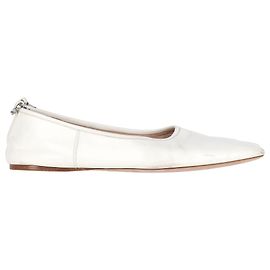 Sapatilhas de balé de bico fino em couro branco com tira adornada Miu Miu Branco