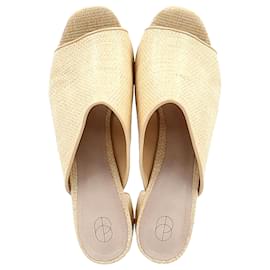 Autre Marque- Porte & Paire Weaved Platform Mule Sandals in Yellow Vegetable Fiber-Yellow