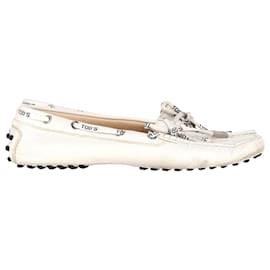 Tod's- Tod's Gommino Logo Lace Driving Loafers in White Leather-White
