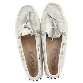 Tod's- Tod's Gommino Logo Lace Driving Loafers in White Leather-White