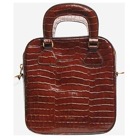 Sportmax Bolsa de boliche em couro com estampa de crocodilo marrom Marrom