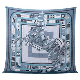 Hermès-Hermes HERMES Carre H 100 ROBOCABAR Scarf-Blue,Multiple colors