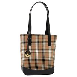 BURBERRY Nova Check Tote Bag Canvas Beige Gold Auth ep5405 Beige Golden