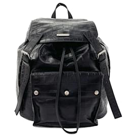 Yves Saint Laurent-Yves Saint Laurent Black Leather Backpack-Black