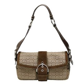 Bolsa de Ombro em Lona com Assinatura COACH Marrom