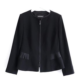 Emporio Armani Black Peplum Hem Zip Front Jacket Black