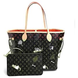 Louis Vuitton-Louis Vuitton Monogram Neverfull MM Catgram Tote Bag-Brown