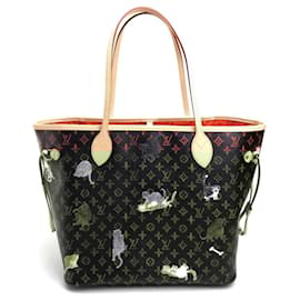 Louis Vuitton-Louis Vuitton Monogram Neverfull MM Catgram Tote Bag-Brown