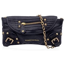 Pierre Balmain Borsa a spalla in pelle nera con borchie e borsa a mano con fibbia Nero
