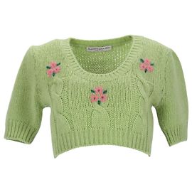 Pull en laine alpaga vert à mailles torsadées Alessandra Rich Vert