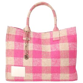 Bolsa tote em bouclé-tweed xadrez aplicado Sandro Paris em algodão rosa Outro