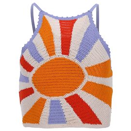Top cropped sem mangas de crochê com motivo de sol Sandro Paris em viscose multicolorida Multicor