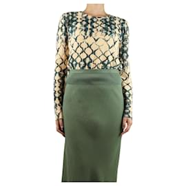 Ulla Johnson-Dark green and beige long-sleeved tie-dye print t-shirt - size M-Green