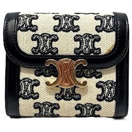 Céline-Celine Triomphe Small Flap Wallet-Black,White