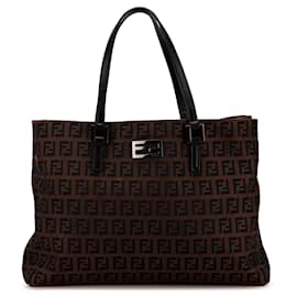 Fendi-Fendi Brown Small Zucchino Canvas Tote-Brown