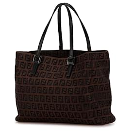 Fendi-Fendi Brown Small Zucchino Canvas Tote-Brown