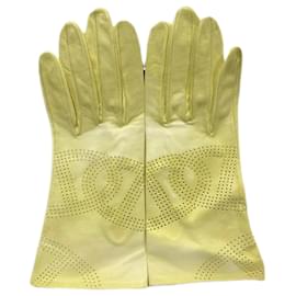 Hermès-Hermes Punching Chaine d'Ancre Leather Gloves-Yellow