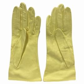 Hermès-Hermes Punching Chaine d'Ancre Leather Gloves-Yellow
