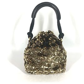 Borsa a spalla Louis Vuitton M40322 Noe Rococo interamente in paillettes Nero D'oro