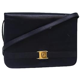Christian Dior-Christian Dior Shoulder Bag Leather Navy Gold Auth yk14399-Golden,Navy blue