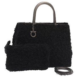 Sac à main Gancini Mouton 2way noir Auth 87661 de Salvatore Ferragamo Noir