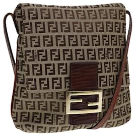 Fendi-FENDI Zucchino Canvas Shoulder Bag Brown Gold Auth bs17192-Brown,Golden