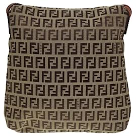 Fendi-FENDI Zucchino Canvas Shoulder Bag Brown Gold Auth bs17192-Brown,Golden