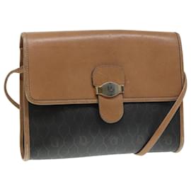 Christian Dior-Christian Dior Honeycomb Canvas Shoulder Bag PVC Black Brown gold Auth bs16995-Brown,Black,Golden