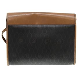 Christian Dior-Christian Dior Honeycomb Canvas Shoulder Bag PVC Black Brown gold Auth bs16995-Brown,Black,Golden