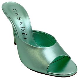Casadei Flash Green Light Leather Blade Mules Green