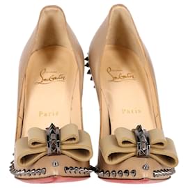 Christian Louboutin-Christian Louboutin Lucifer 120 Spiked Pumps in Nude Leather-Brown,Flesh