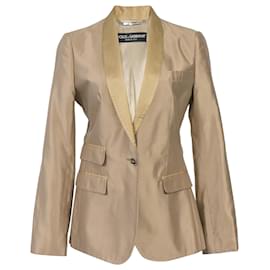 Dolce & Gabbana-Dolce & Gabbana Single-Breasted with Four Pockets Blazer in Brown Satin-Brown