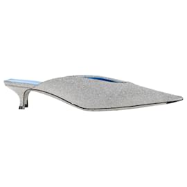 Balenciaga-Balenciaga Knife Pointed Toe Mules in Silver Glitter-Silvery,Metallic