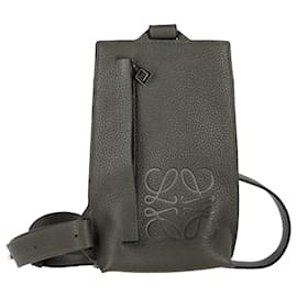 Loewe- Loewe T Pocket  Logo-Debossed  Sling Bag in Olive Leather-Green,Olive green