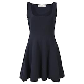 Dior-Christian Dior Panelled Square-Neck Mini Sleeveless Flare Dress in Navy Blue Viscose-Blue,Navy blue