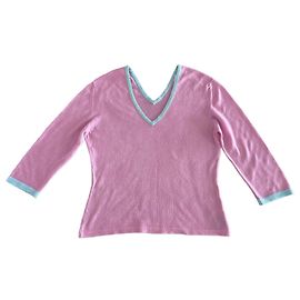 pull  ou top Barrie  encolure V  Coton rose T.36-38 Rose Bleu clair