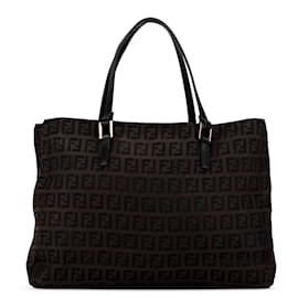 Fendi-Fendi Brown Zucchino Canvas Tote-Brown,Dark brown
