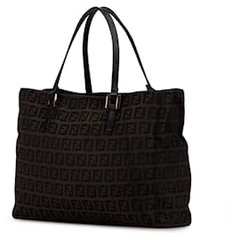 Fendi-Fendi Brown Zucchino Canvas Tote-Brown,Dark brown