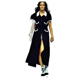 Chanel-1993 Runway Navy Blue Dress Coat 36-Navy blue