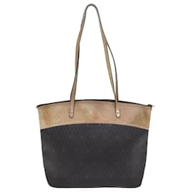 Christian Dior-Christian Dior Honeycomb Canvas Tote Bag PVC Leather Black Auth bs17284-Black