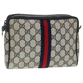 Gucci-GUCCI GG Supreme Sherry Line Clutch Bag PVC Red Navy Auth yb662-Red,Navy blue